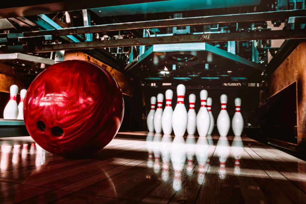 bowling ball and pins