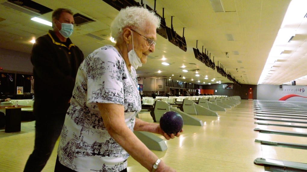 Grandma plays bowling